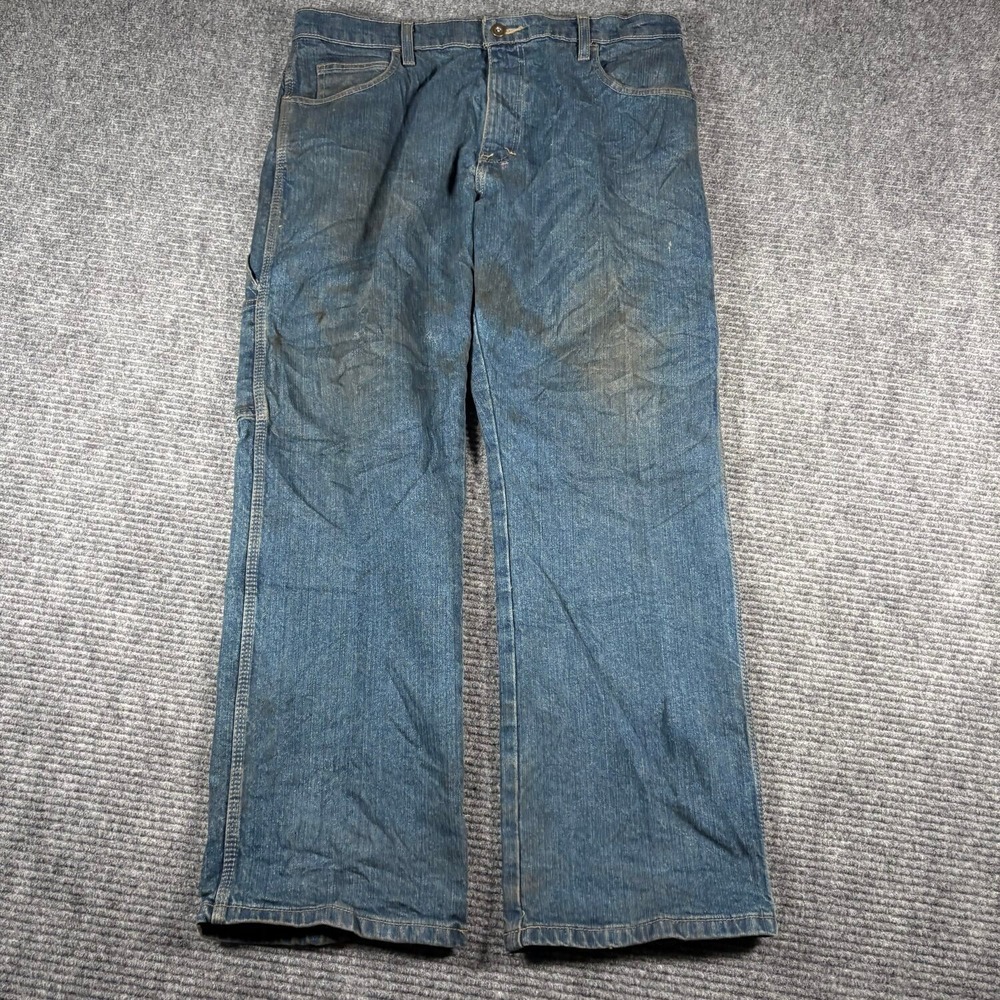 Genuine Dickies Carpenter Jeans Mens 33x30 Blue Fair Stained Distressed Utility